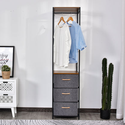 HOMCOM Coat Rack with 3 Drawers Storage Rack with Steel Frame for Bedroom Hallway Home Furniture Grey 