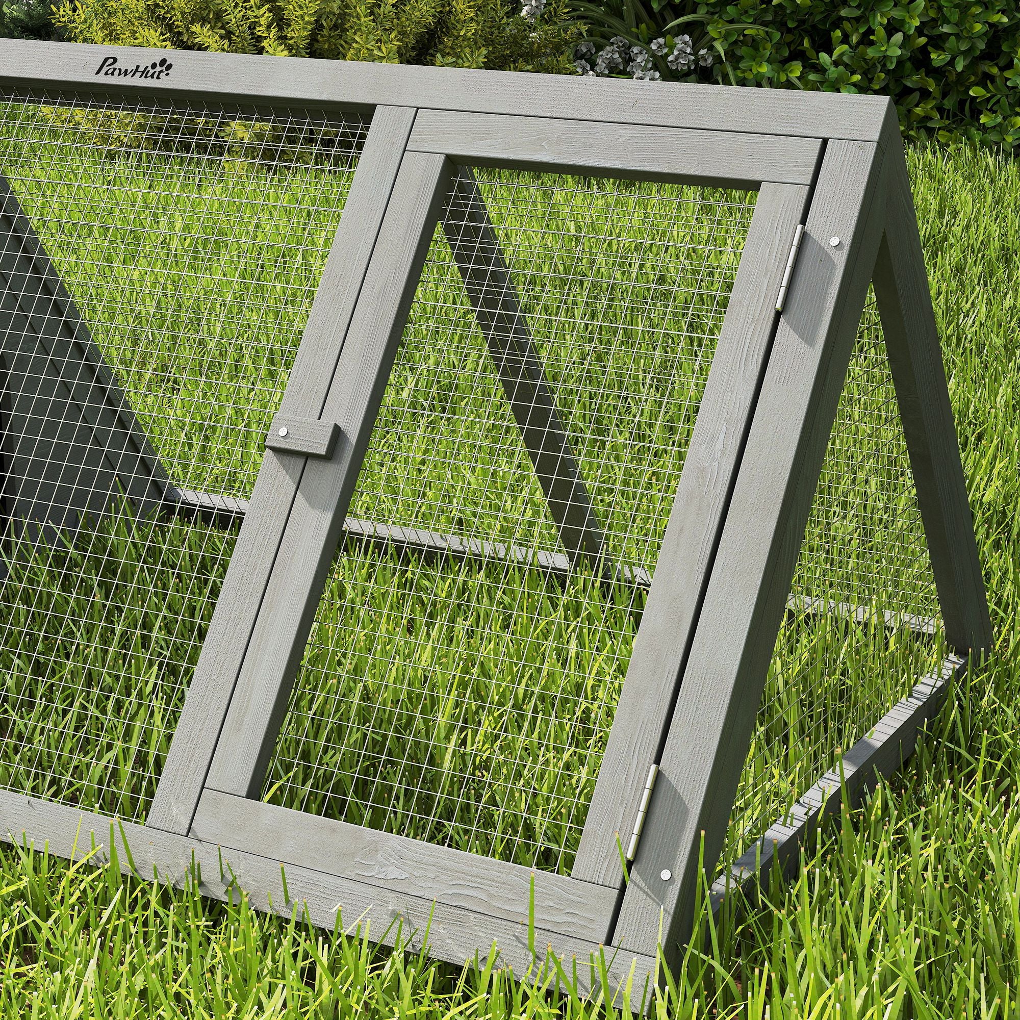 PawHut Rabbit Hutch, Wooden Guinea Pig Hutch with Run and Doors, Outdoor Triangle Bunny House for Rabbits,Duck and Chicken 