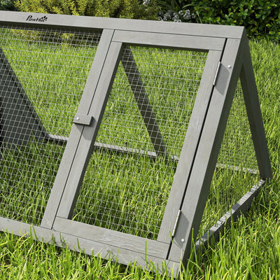 PawHut Rabbit Hutch, Wooden Guinea Pig Hutch with Run and Doors, Outdoor Triangle Bunny House for Rabbits,Duck and Chicken 