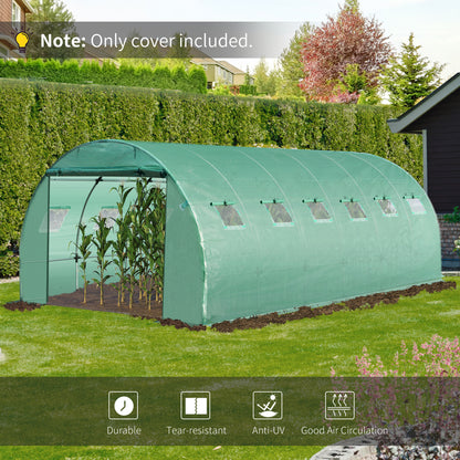 Outsunny 6 x 3 x 2m Greenhouse Replacement Cover ONLY Winter Garden Plant PE Cover for Tunnel Walk-in Greenhouse with Roll-up Windows Door Outdoor, Green 