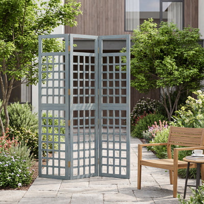 Outsunny 3-Panel Garden Privacy Screen, Freestanding Foldable Wooden Outdoor Divider/Trellis, Decorative Privacy Screen, Grey 