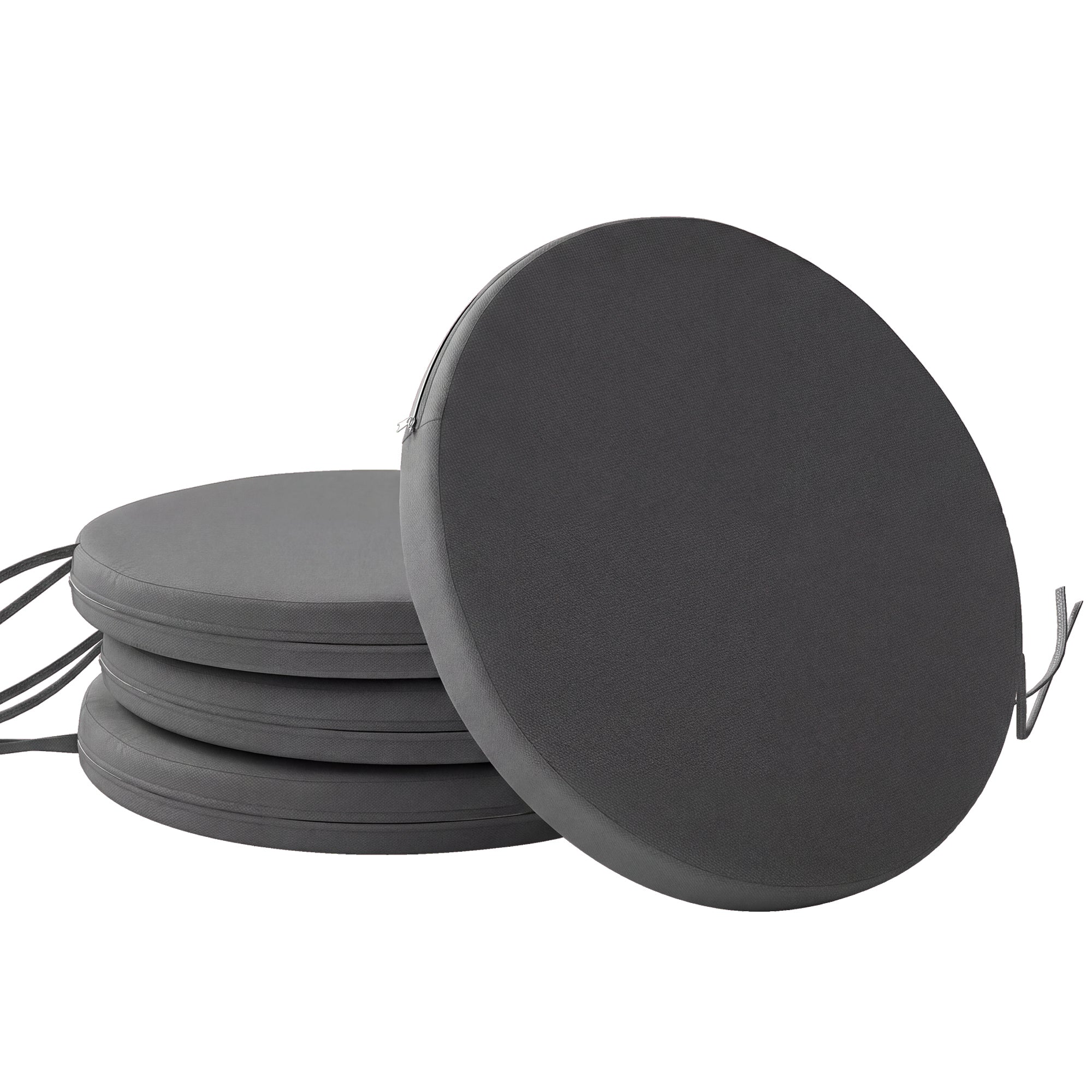 Outsunny Outdoor Bistro Chair Cushions Set of 4 with Removable Cover, 41 x 41 x 5 cm Round Seat Cushions with Ties, Dark Grey 