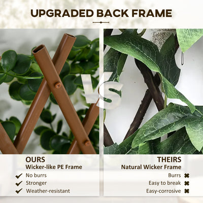 Outsunny 2pc Expanding Garden Trellis, 2 x 1m Faux Decorative Privacy Fence with Artificial Leaves, Privacy Screen Greenery Walls for Garden Balcony, Eucalyptus Leaves 