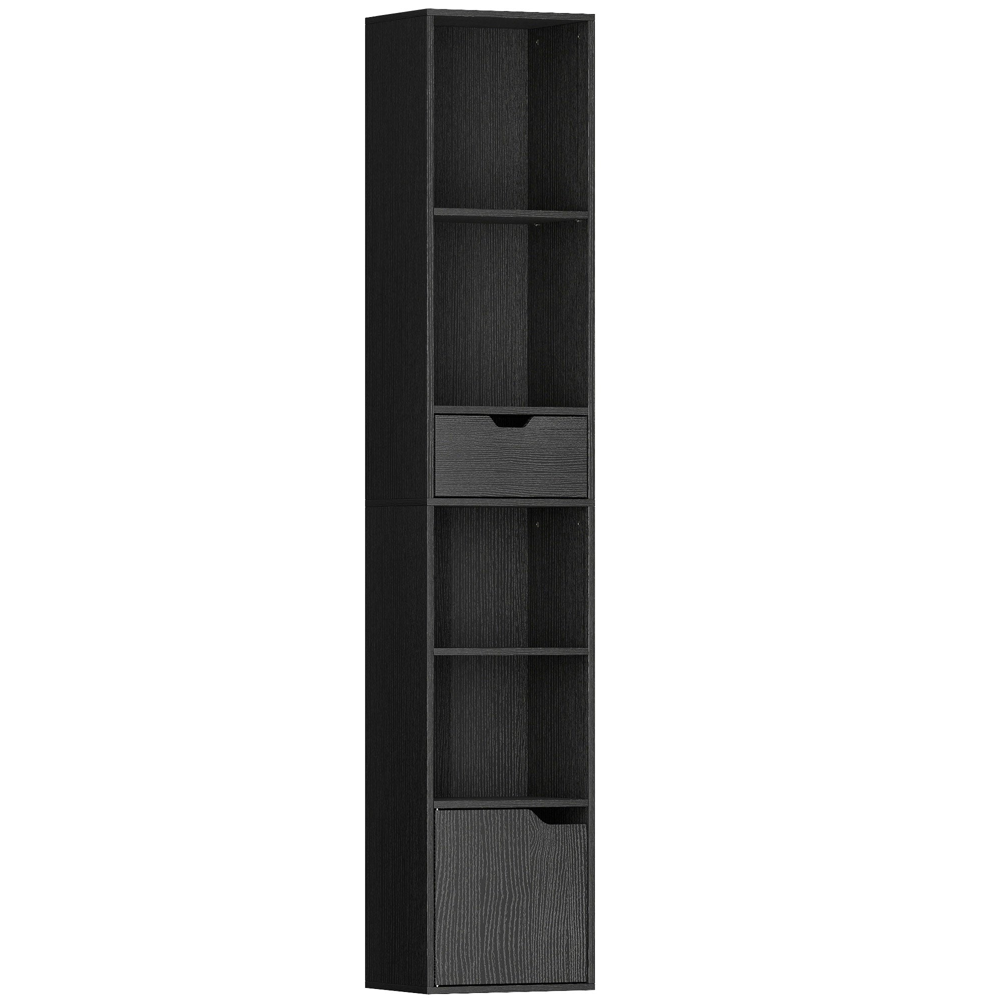 HOMCOM 6-Tier Bookcase, Tall Narrow Bookshelf with Drawer and Door - Black 