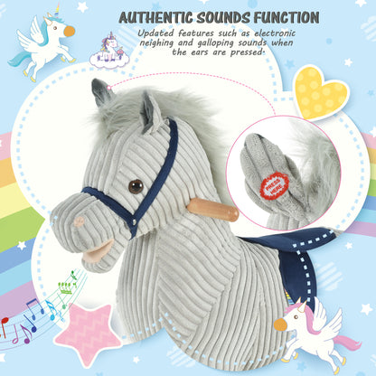 HOMCOM Kids Plush Rocking Horse w/ Sound Children Rocker Ride On Toy Gift 3-6 Years Grey 