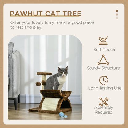 PawHut Cat Tree, Cat Tower for Kittens, Small Cat Condo with Rotatable Top Bar, Sisal Scratching Post, Tunnel, Dangling Balls - Brown 