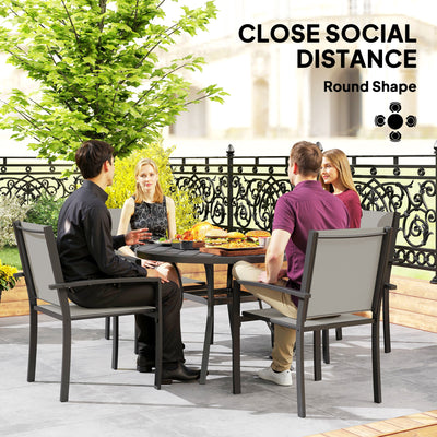 Outsunny 5 Piece Garden Furniture Set, Garden Dining Set with Round Table and 4 Stackable Chairs, Steel Frame, for Outdoor, Patio, Terraces, Dark Grey 