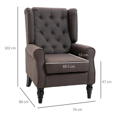 HOMCOM Retro Accent Chair, Wingback Armchair with Wood Frame Button Tufted Design for Living Room Bedroom, Brown 