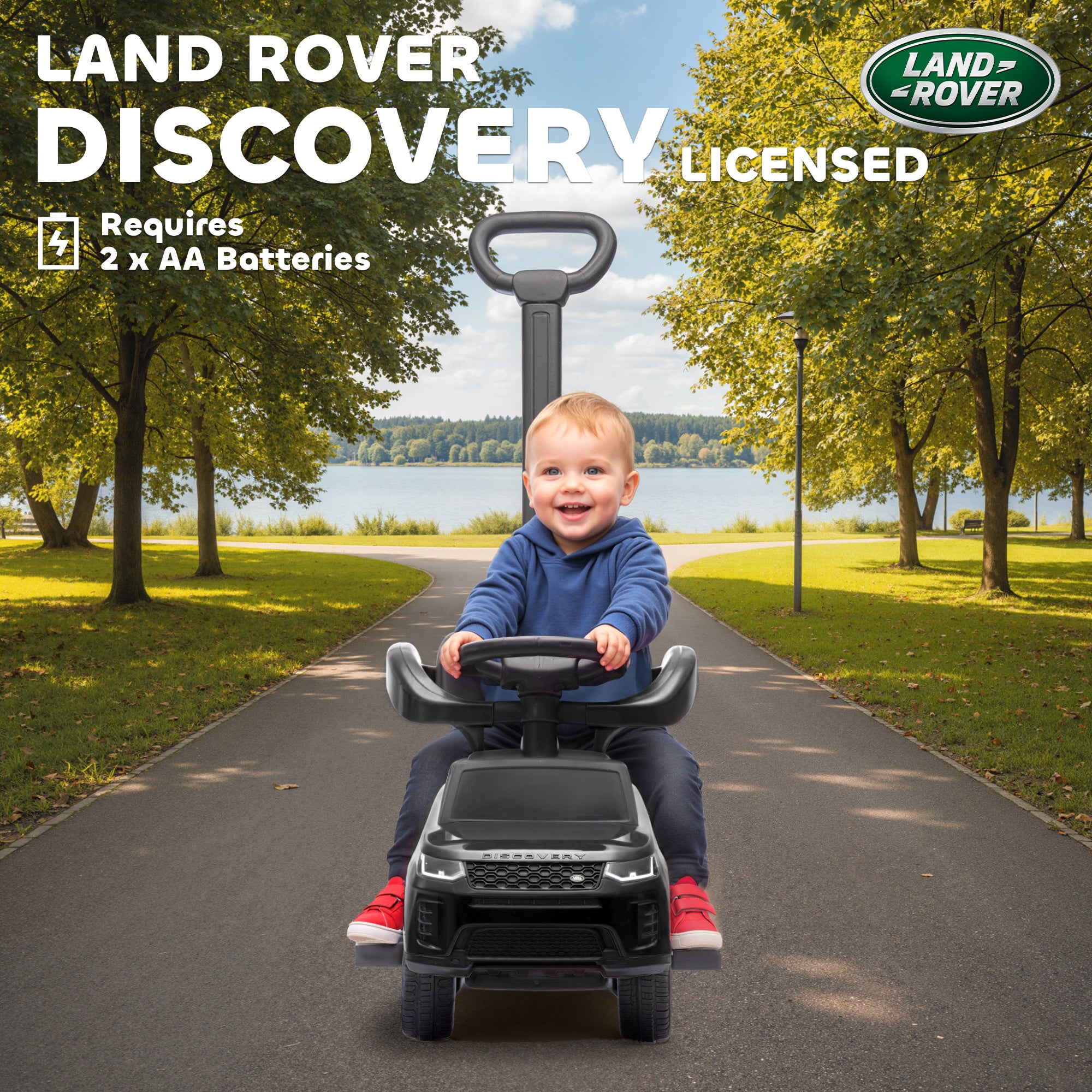 AIYAPLAY Land Rover Discovery Licensed Baby Push Car, 2-in-1 Ride on Car with Push Handle and Safety Guardrail, Black 