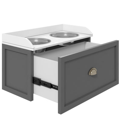 PawHut Stainless Steel Raised Dog Bowls, with 21L Storage Drawer for Large Dogs - Grey 