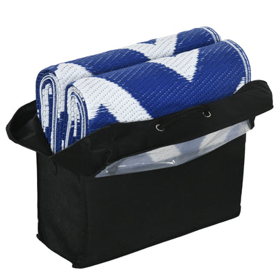 Outsunny Plastic Straw Reversible RV Outdoor Rug with Carry Bag, 182 x 274cm, Blue and White 