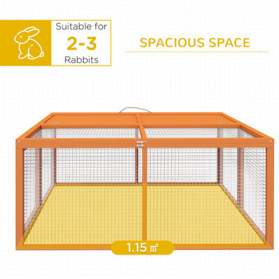 PawHut Wooden Folding Rabbit Hutch, for 2-3 Rabbits - Orange 