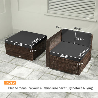 Outsunny 7-Piece Patio Furniture Cushions, Outdoor Loveseat Cushion with Removable Covers for Rattan Furniture, 60x60 cm, Black 