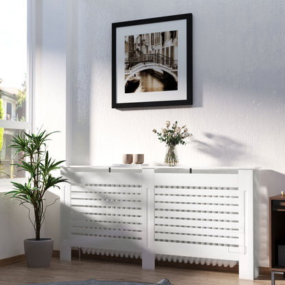 HOMCOM Radiator Cover, Modern MDF White Painted Cabinet with Horizontal Slats for Living Room, Bedroom, 172L x 19W x 81H cm 