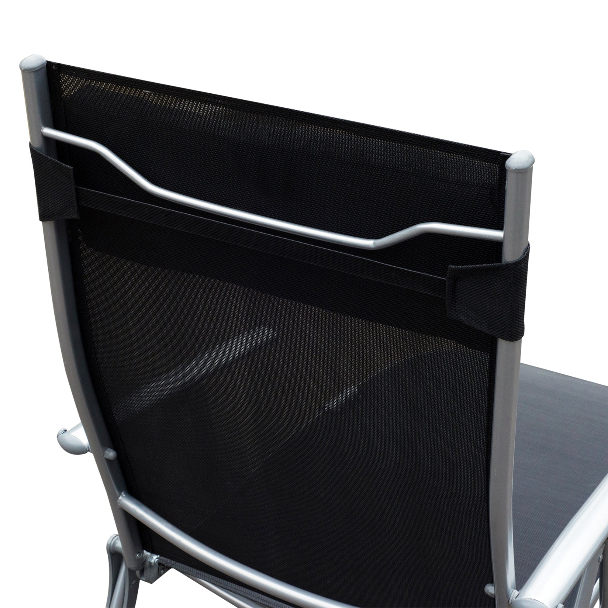 Outsunny Sun Lounger Steel Frame Outdoor Folding Chaise Texteline Lounge Chair Recliner with Headrest & 7 Levels Adjustable Backrest, Black 