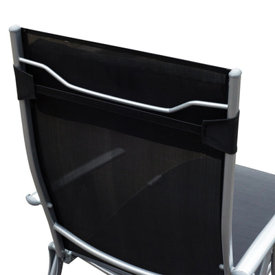 Outsunny Sun Lounger Steel Frame Outdoor Folding Chaise Texteline Lounge Chair Recliner with Headrest & 7 Levels Adjustable Backrest, Black 