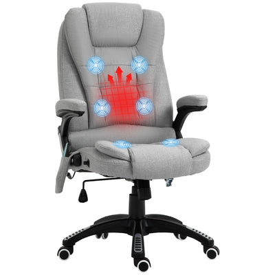 Vinsetto Office Chair, Ergonomic Desk Chair with 6-Point Massage and Back Heated, Linen-Feel Fabric Computer Gaming Chair with Arms, Lumbar Support, Light Grey 