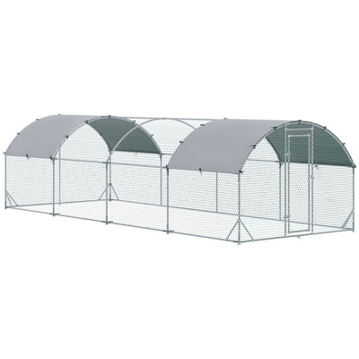 PawHut Walk In Chicken Run Galvanised Chicken Coop Hen Poultry House Cage Pet Playpen Garden with Water-Resist Covers 