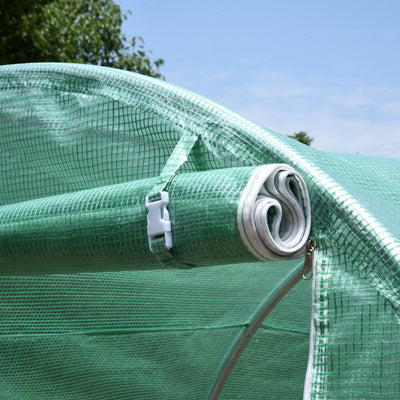 Outsunny 4 x 2 x 2 m Polytunnel Greenhouse with Roll-up Door and 6 Mesh Windows, Walk-in Garden Tunnel Warm House Tent with UV-resistant PE Cover and Galvanised Steel Frame, Green 