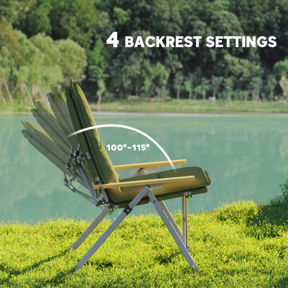Outsunny Portable Camping Chair for Adults, High Back Folding Chair with Padded Seat and Carry Bag, Outdoor Recliner for Hiking, Fishing, Beach and Picnic, Green 