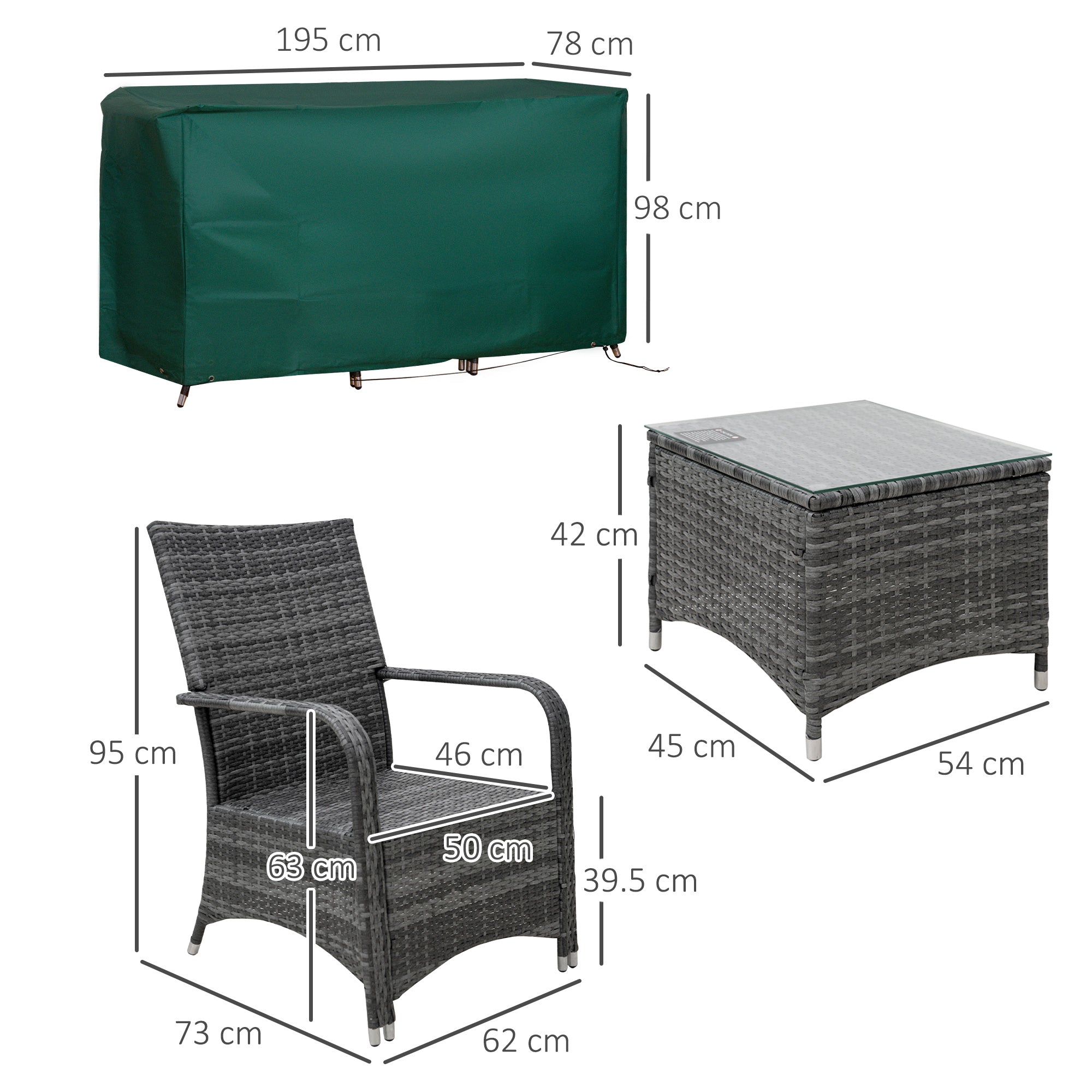 Outsunny 2-Seater Rattan Table Chair Bistro Garden Furniture Set Wicker Table Outdoor Patio 