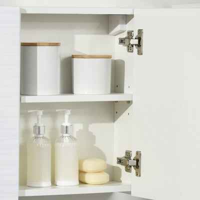 kleankin Bathroom Cabinet with Mirror, Double Door Wall Mounted Storage Cupboard Organizer with Adjustable Shelves, White 