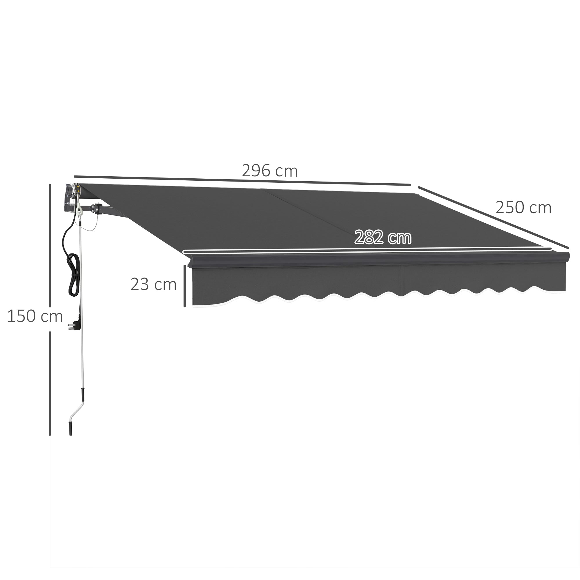 Outsunny 3 x 2.5m Electric Awning with Remote Controller, Aluminium Frame DIY Retractable Awning, UV30+ Sun Shade Canopy for Garden Patio Deck Door Window, Dark Grey 