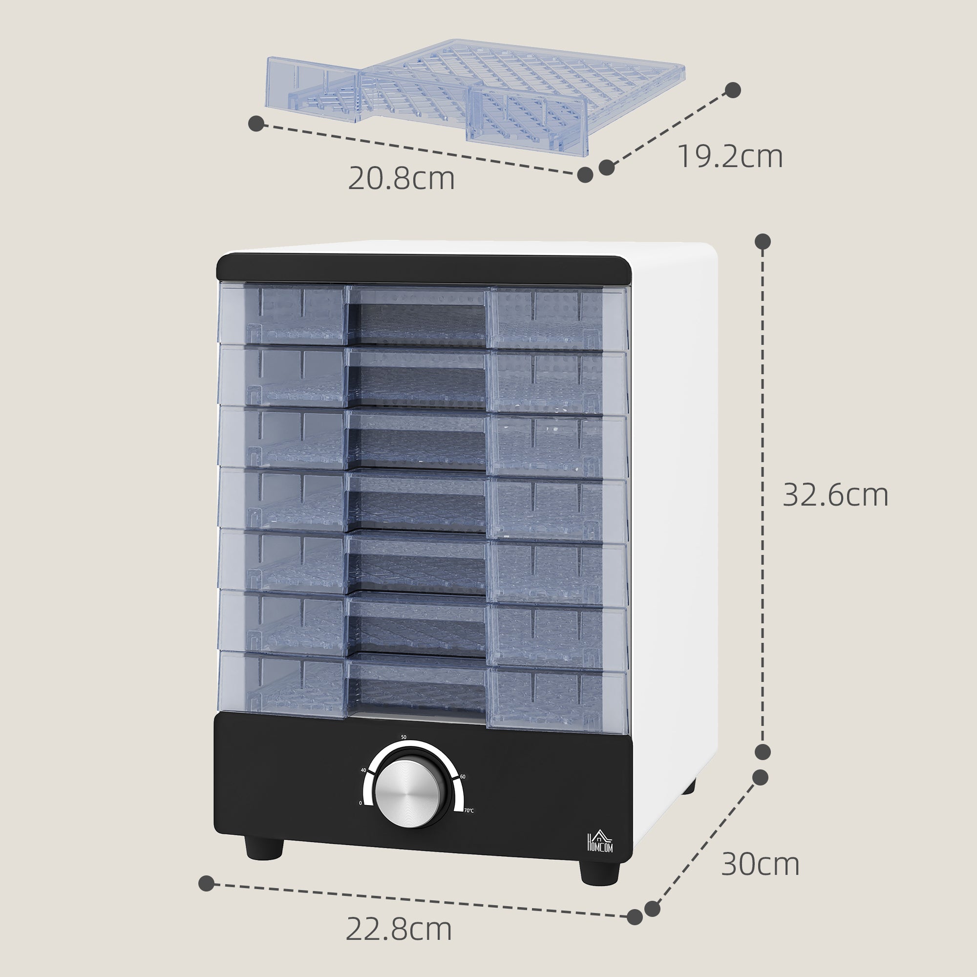 HOMCOM Seven Tray, 40-70\'c2\'b0C Food Dehydrator - White