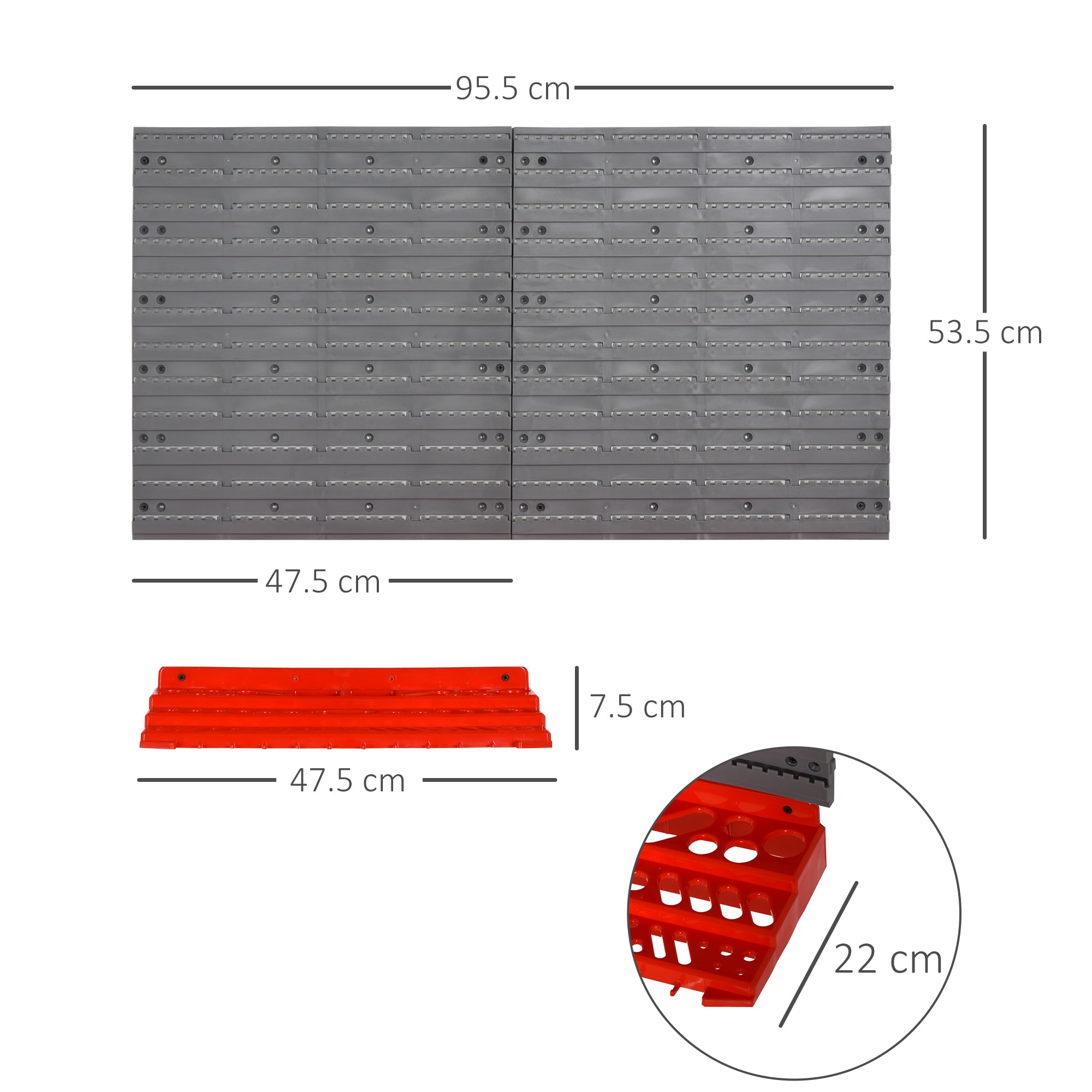 DURHAND 54 Pcs On-Wall Tool Equipment Holding Pegboard Home DIY Garage Organiser DIY w/ 50 Pegs 2 Shelves 