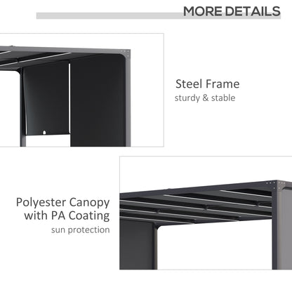 Outsunny 3(m) x 4m Metal Pergola with LED Lights, Outdoor Garden Pergola with Sliding Roof, Solar Powered, for BBQ,\'c2\'a0Lawn, Dark Grey