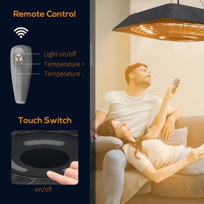 Outsunny 2000W Electric Hanging Patio Heater Ceiling Mounted Halogen Heating Indoor Outdoor with Remote Control Aluminium 