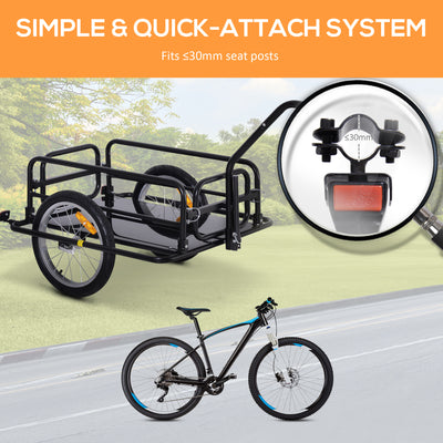 HOMCOM Bike Cargo Trailer Bicycle Cargo Storage Cart w/ Hitch Cycling Camping Luggage Storage Carrier Transport Steel Black 