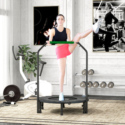 HOMCOM 40" Foldable Mini Fitness Trampoline, with Adjustable Foam Handle, Green 