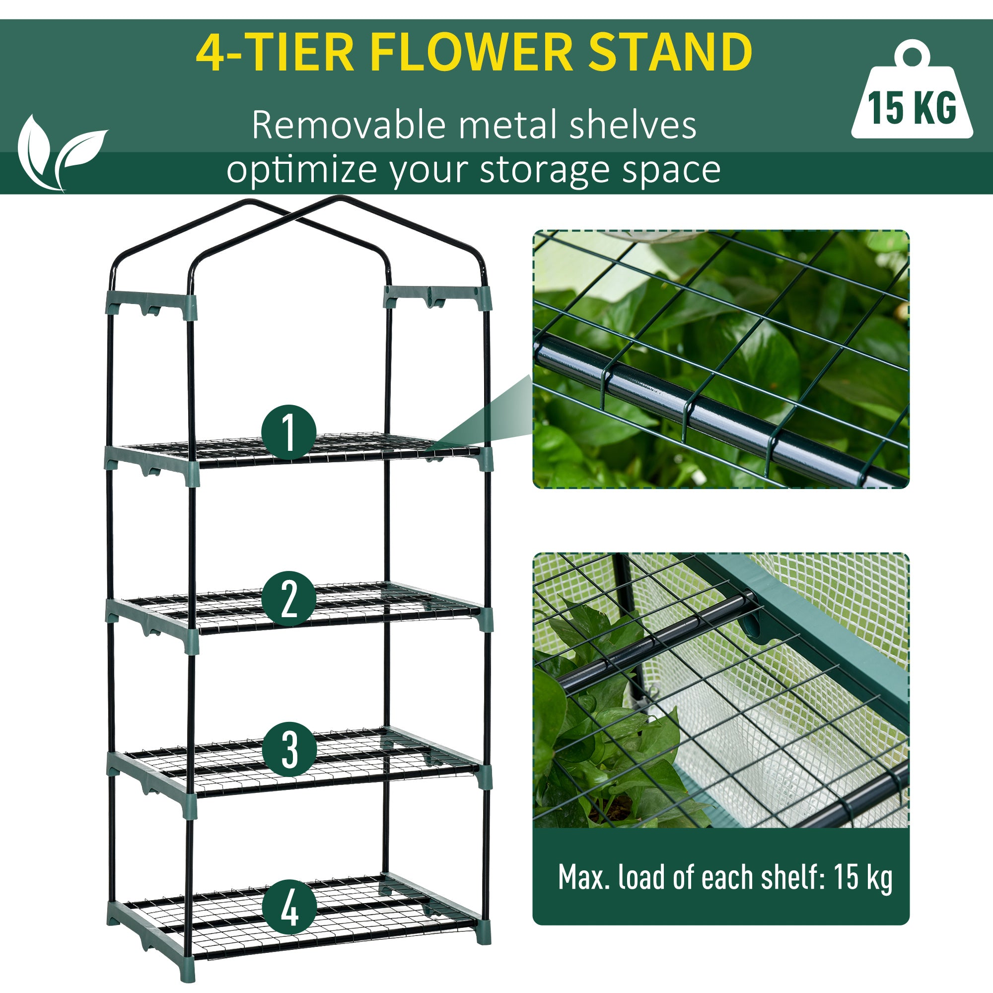 Outsunny 4 Tiers Mini Portable Greenhouse Compact Plant Grow Shed Metal Frame PE Cover 160H x 70L x 50Wcm 