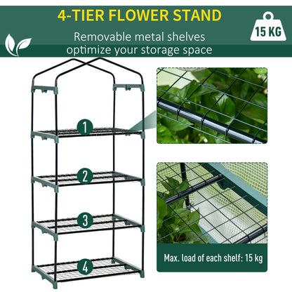 Outsunny 4 Tiers Mini Portable Greenhouse Compact Plant Grow Shed Metal Frame PE Cover 160H x 70L x 50Wcm 