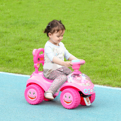 AIYAPLAY Foot to Floor oddler Ride on Toy w/ Music, Light, Horn, Under Seat Storage, Anti-Over-Backwards Device, Pink 