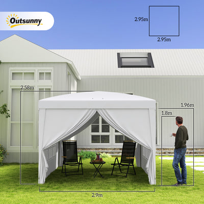 Outsunny 3 x 3m Pop Up Gazebo, Wedding Party Canopy Tent Marquee with Carry Bag and Windows, White 