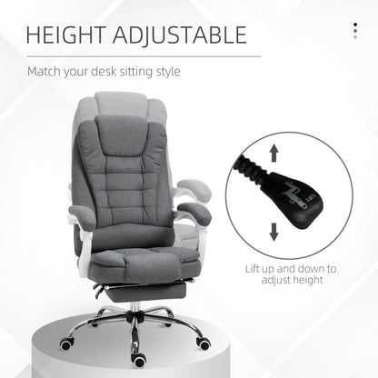 Vinsetto Office Chair, Computer Desk Chair, Linen Fabric Swivel Rolling Task Chair with Large Soft Padded Cushion, 135\'c2\'b0 Reclining Backrest and Retractable Footrest, Grey