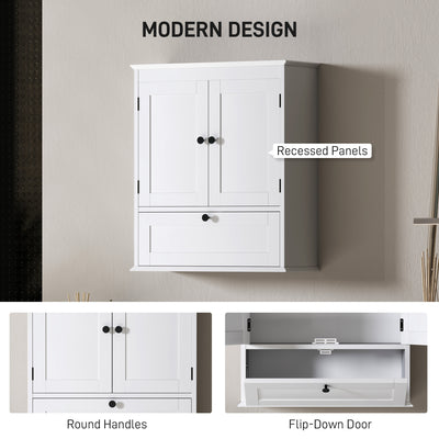 HOMCOM Bathroom Wall Cabinet with Adjustable Shelf and Recessed Doors, White 