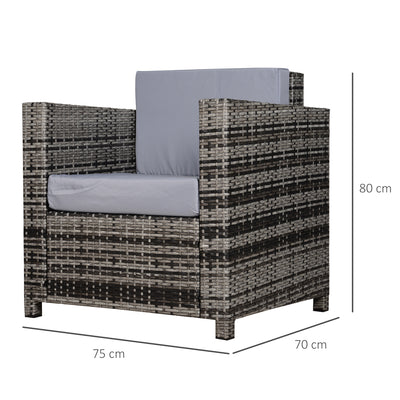 Outsunny Single Seater Rattan Chair Sofa with 10 cm Thick Padded Cushion, All-Weather PE Wicker Weave Garden Armchair with Armrests, Grey 