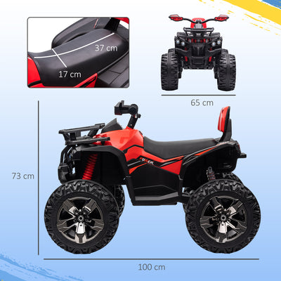 HOMCOM 12V Quad Bike ATV with LED Lights, Music, Backrest, Forward, Backward, Red 