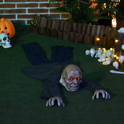 HOMCOM 5.2ft Life Size Outdoor Halloween Decoration Crawling Zombie, Animated Prop Decor with Sound and Motion Activated, Light Up Eyes, Howling Sound, Posable Arms 