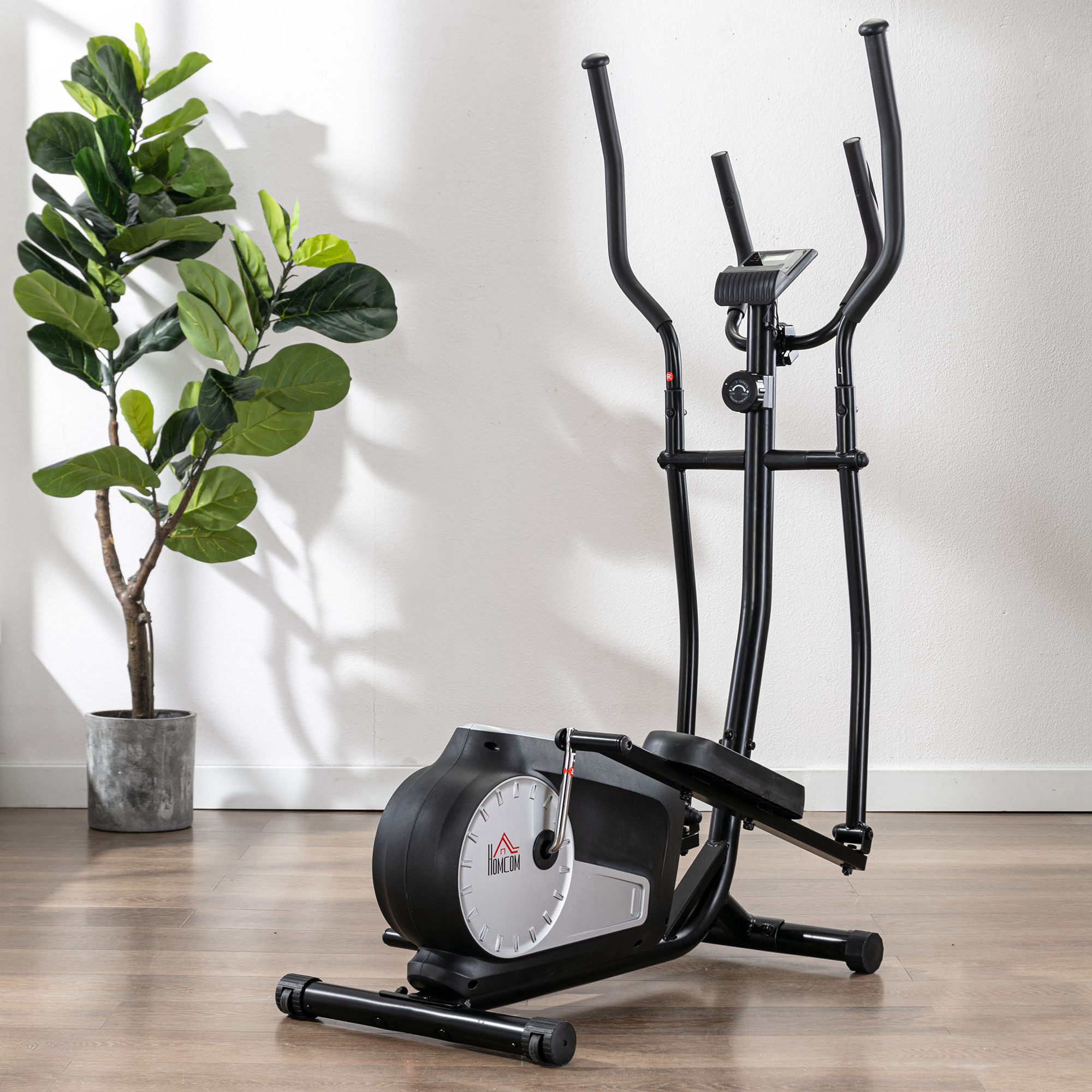 HOMCOM Elliptical Cross Trainer, Home Cardio Workout Machine with Eight Level Magnetic Resistance, LCD Monitor, Heart Rate Sensor, Two Wheels 