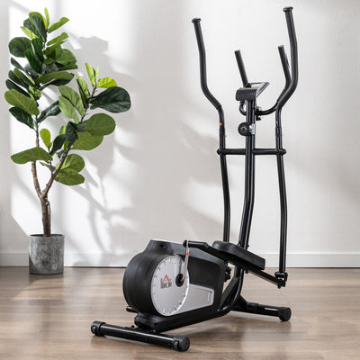 HOMCOM Elliptical Cross Trainer, Home Cardio Workout Machine with Eight Level Magnetic Resistance, LCD Monitor, Heart Rate Sensor, Two Wheels 