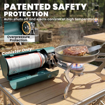 Outsunny 2670W Foldable Camping Stove with Safety Shut-Off, Piezo Ignition Gas Stove with Carry Bag, Green 