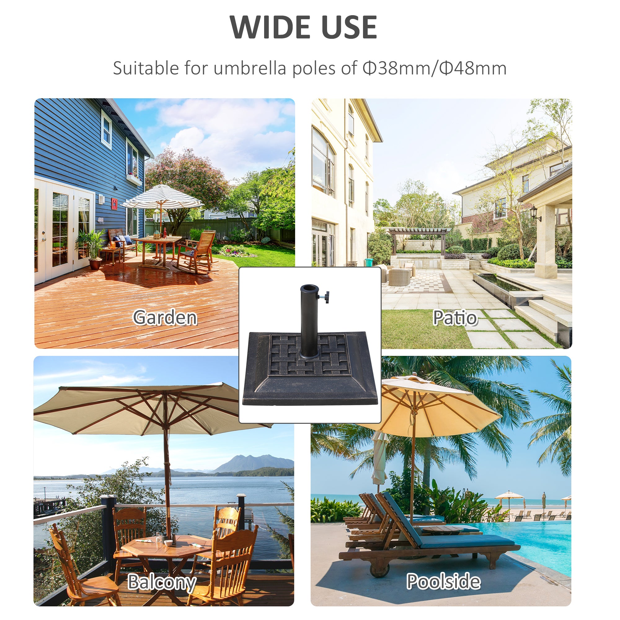 Outsunny 9kg Square Garden Parasol Base Holder Resin Outdoor Market Umbrella Stand with Adjustable Coupler, Bronze 
