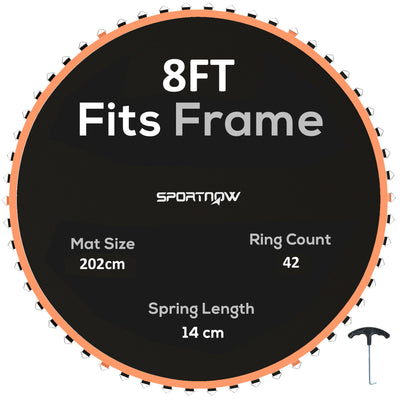 SPORTNOW Trampoline Replacement Mat with Spring Pull Tool, 42 V-Hooks, for 8ft Trampoline using 14cm Springs, Orange 