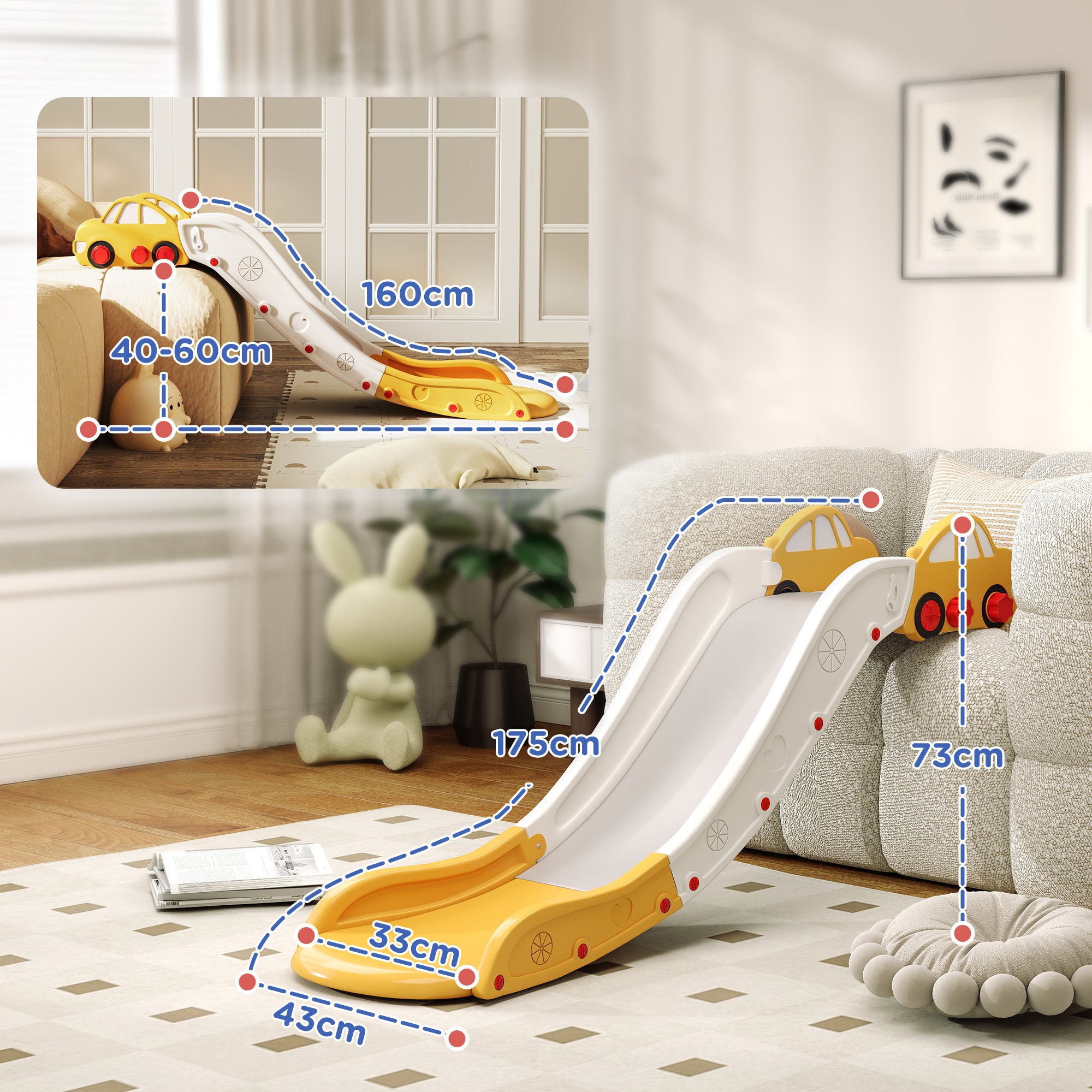 AIYAPLAY Kids Slide for Bed, Sofa, with Extended Length, Easy to assemble and Store, Yellow