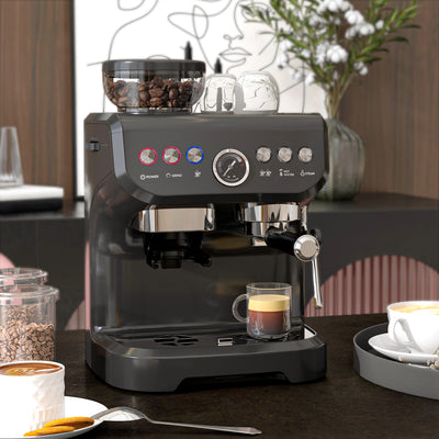 HOMCOM 15 Bar Coffee Machine, with Adjustable Grind, Steamer and Accessories 
