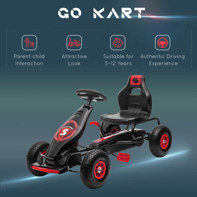 HOMCOM Kids Pedal Go Kart, with Adjustable Seat, Inflatable Tyres - Red 
